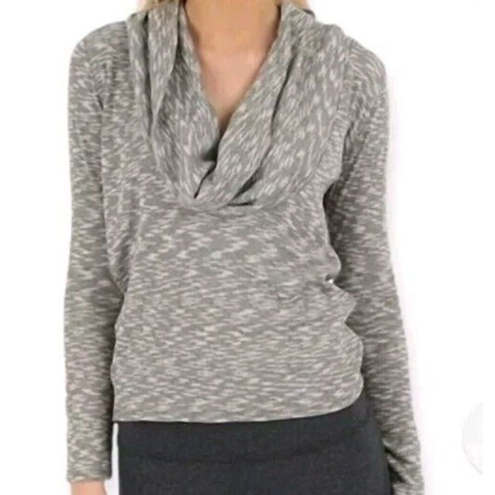 Alo Yoga Cowl Neck Hooded Drawstring Button Knit Top Heathered Gray‎ Size Small - Picture 2 of 10
